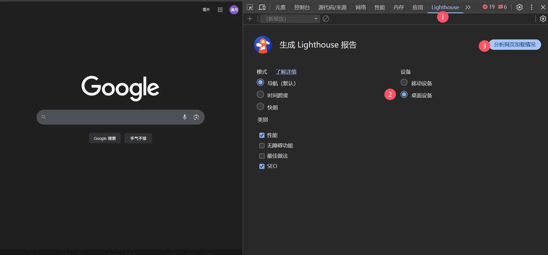 Lighthouse 面板入口